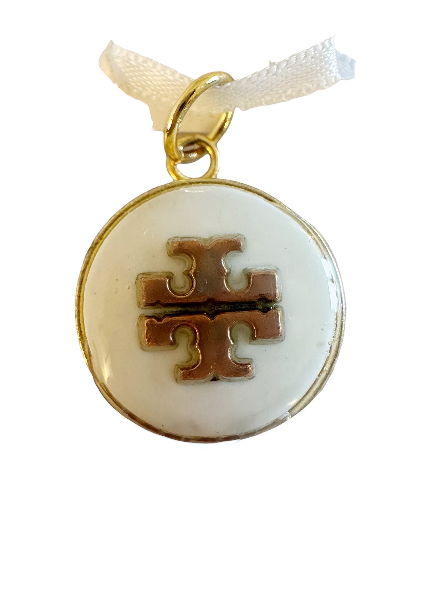 Tory Burch White & Gold Button Pendant (with or without chain)