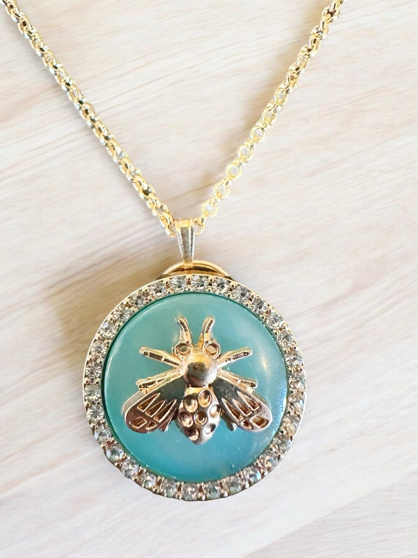 Gucci Designer Up-Cycled Turquoise Button Necklace