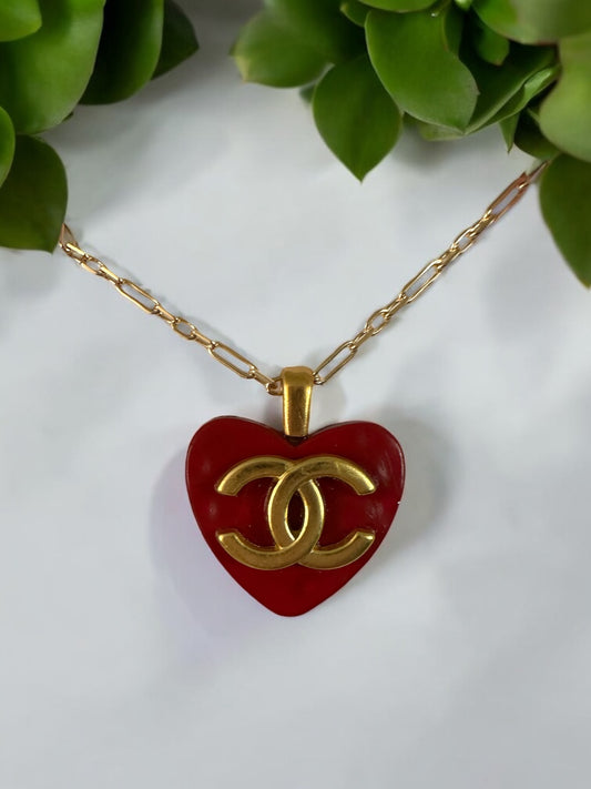 Vintage Designer Up-Cycled Heart Button Necklace - 3 colors available