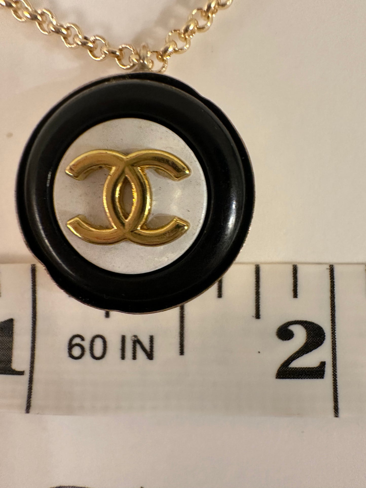 Vintage Designer Up-Cycled Black and White gold filled Chanel Button Necklace