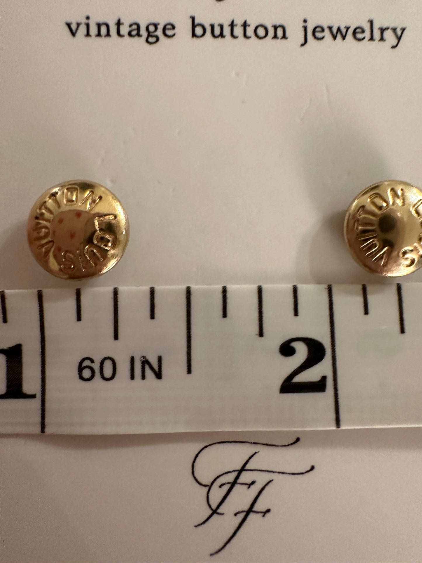 Vintage Designer Up-Cycled LV Gold Button Earrings