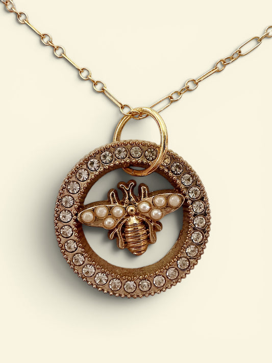 Vintage Designer Up-Cycled Gold Gucci Bee Button Necklace
