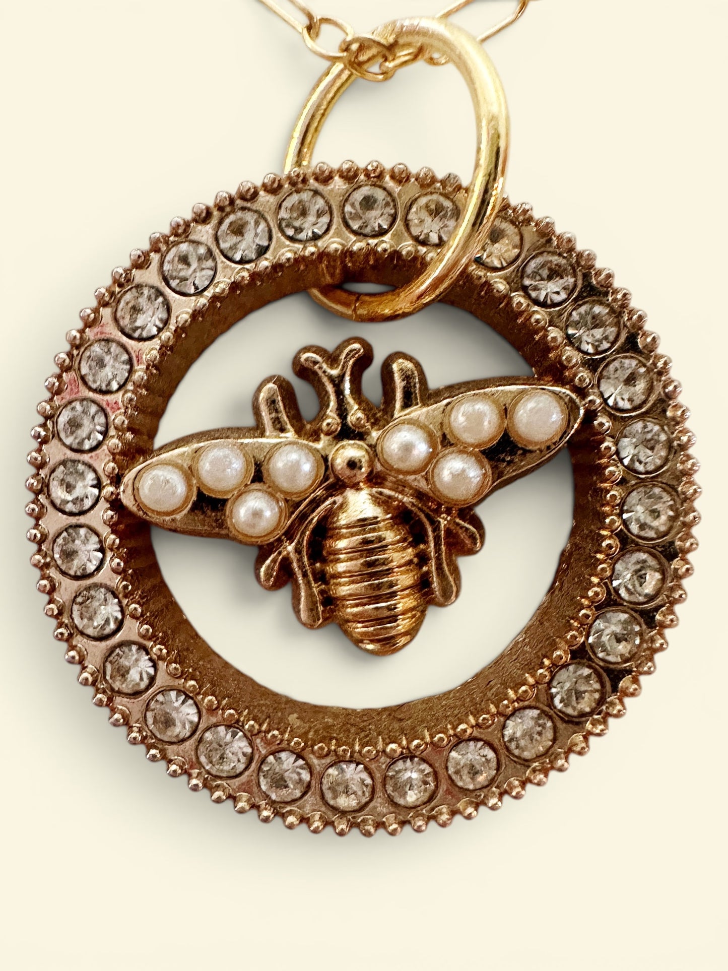 Vintage Designer Up-Cycled Gold Gucci Bee Button Necklace