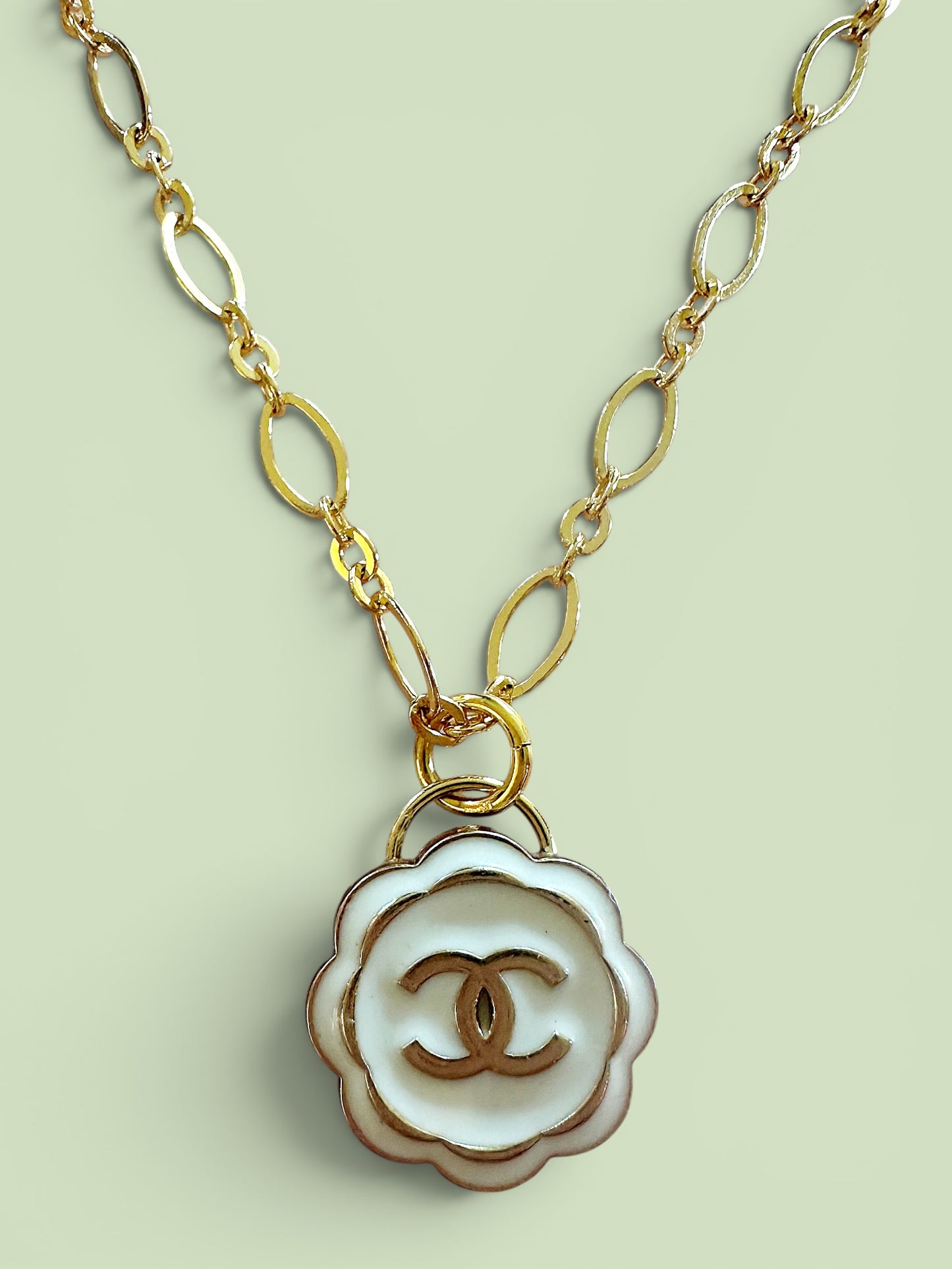 Chanel White & Gold Button Pendant (with or without chain)
