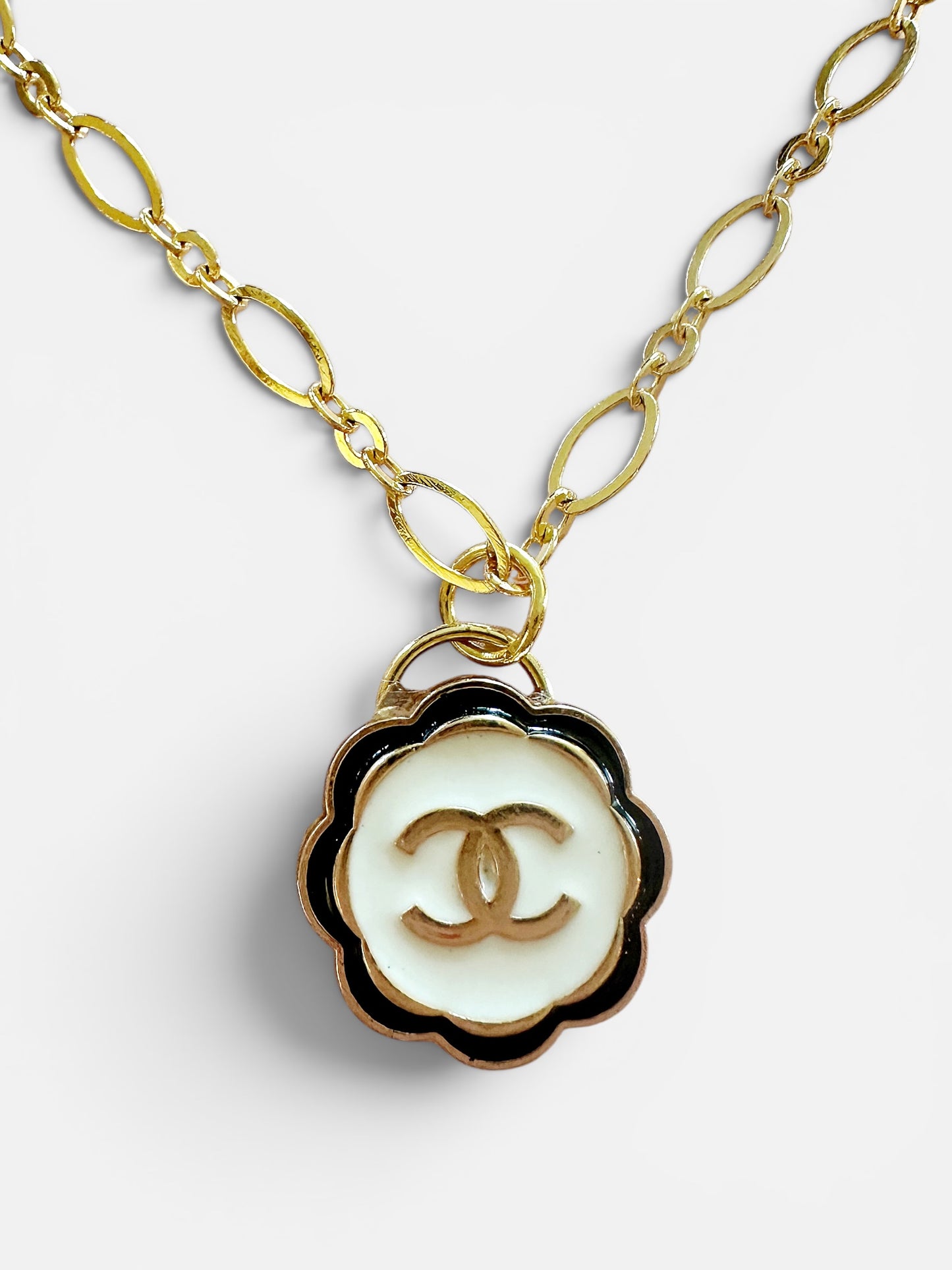 Chanel White & Black Scalloped Button Pendant (with or without chain)