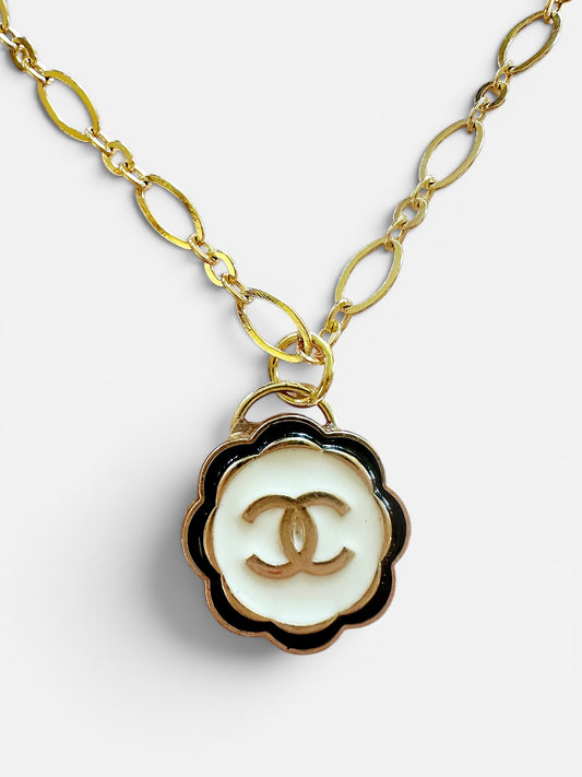 Chanel White & Black Scalloped Button Pendant (with or without chain)