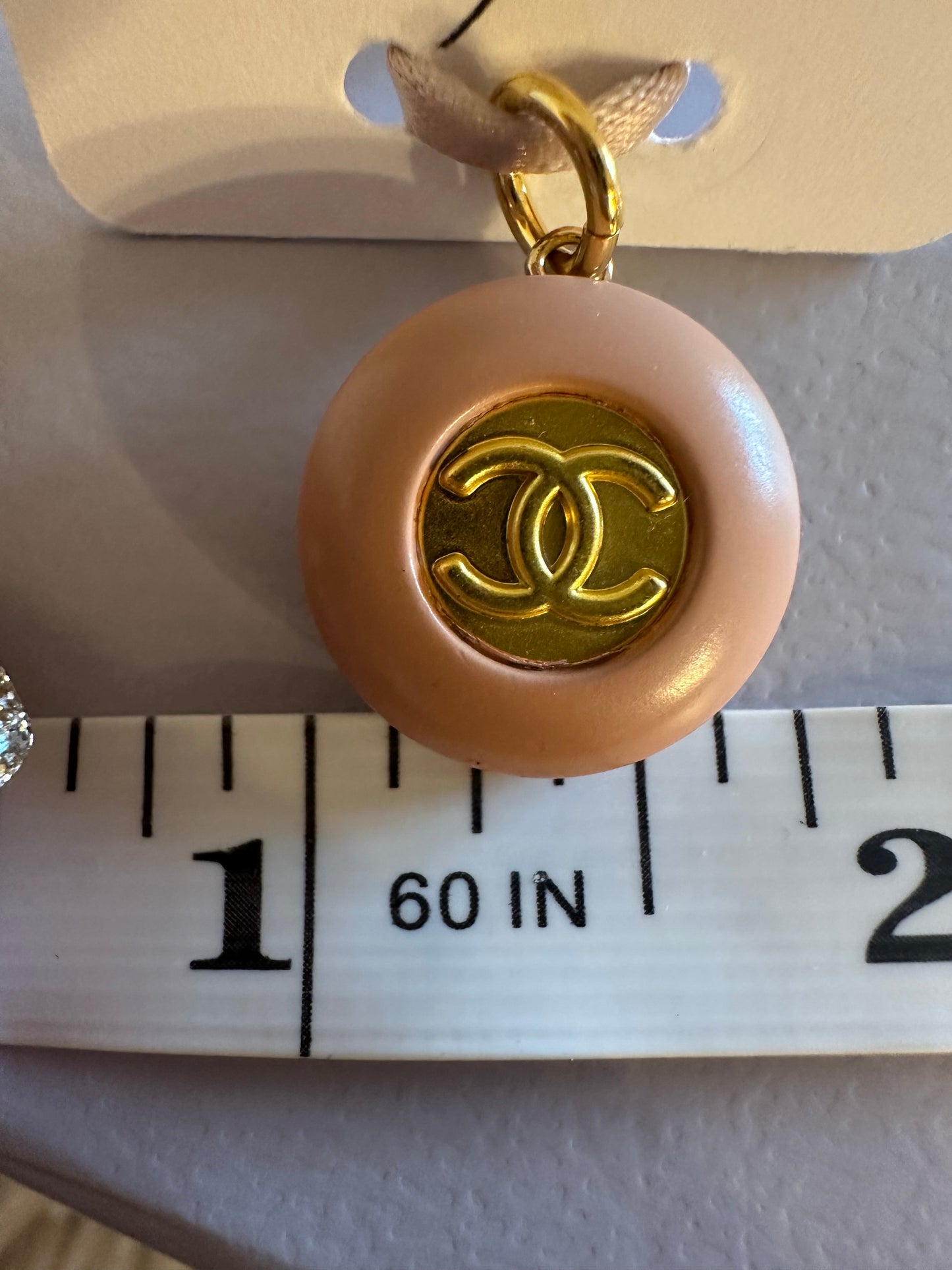 Chanel Pale Dusty Pink & Gold Button Pendant (with or without chain)