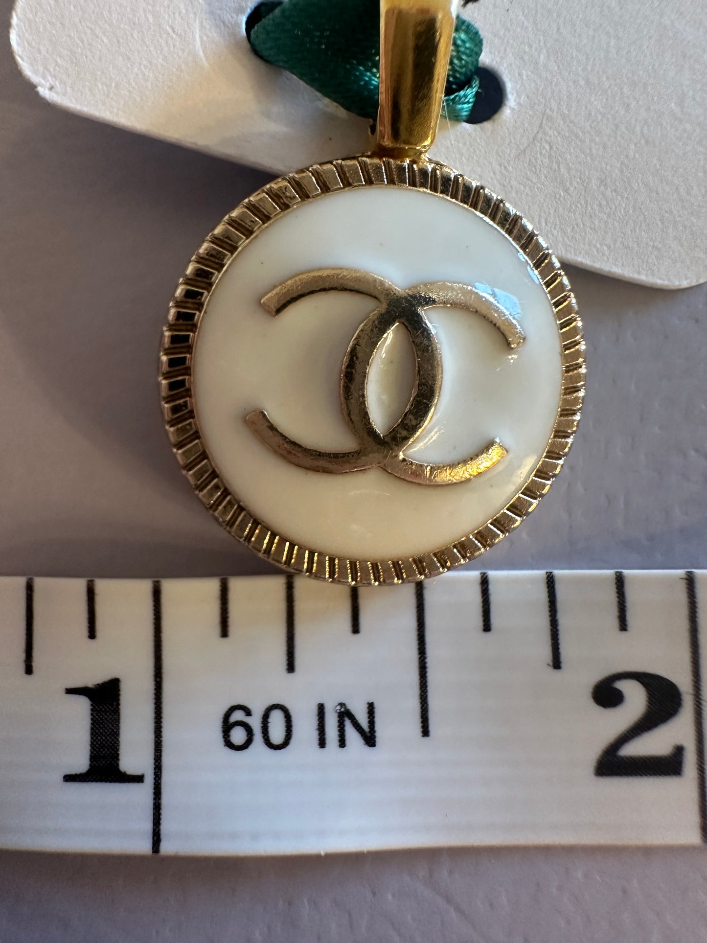 Chanel White & Gold Button Pendant (with or without chain)