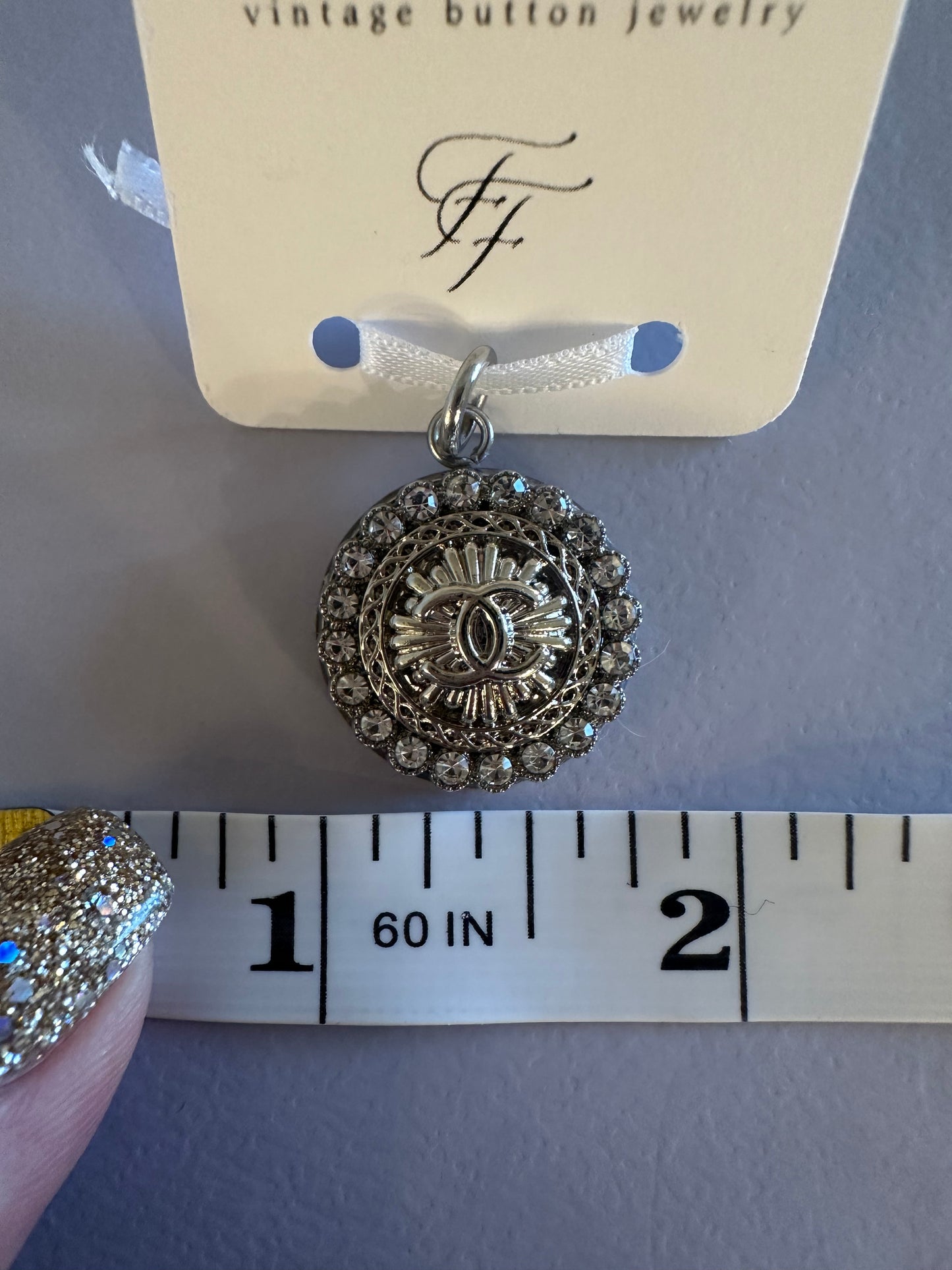 Chanel Rhinestone Silver Button Pendant (with or without chain)