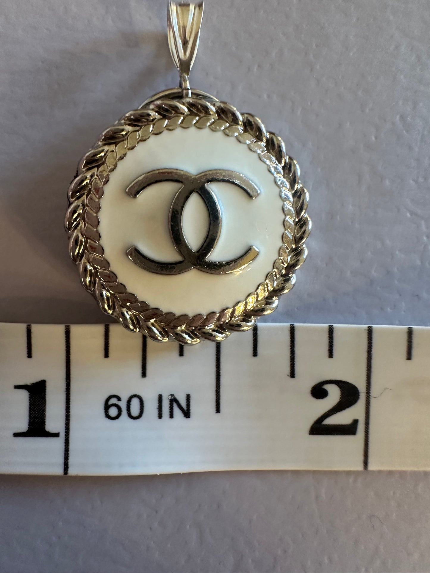Chanel Classic White & Silver Button Pendant (with or without chain)