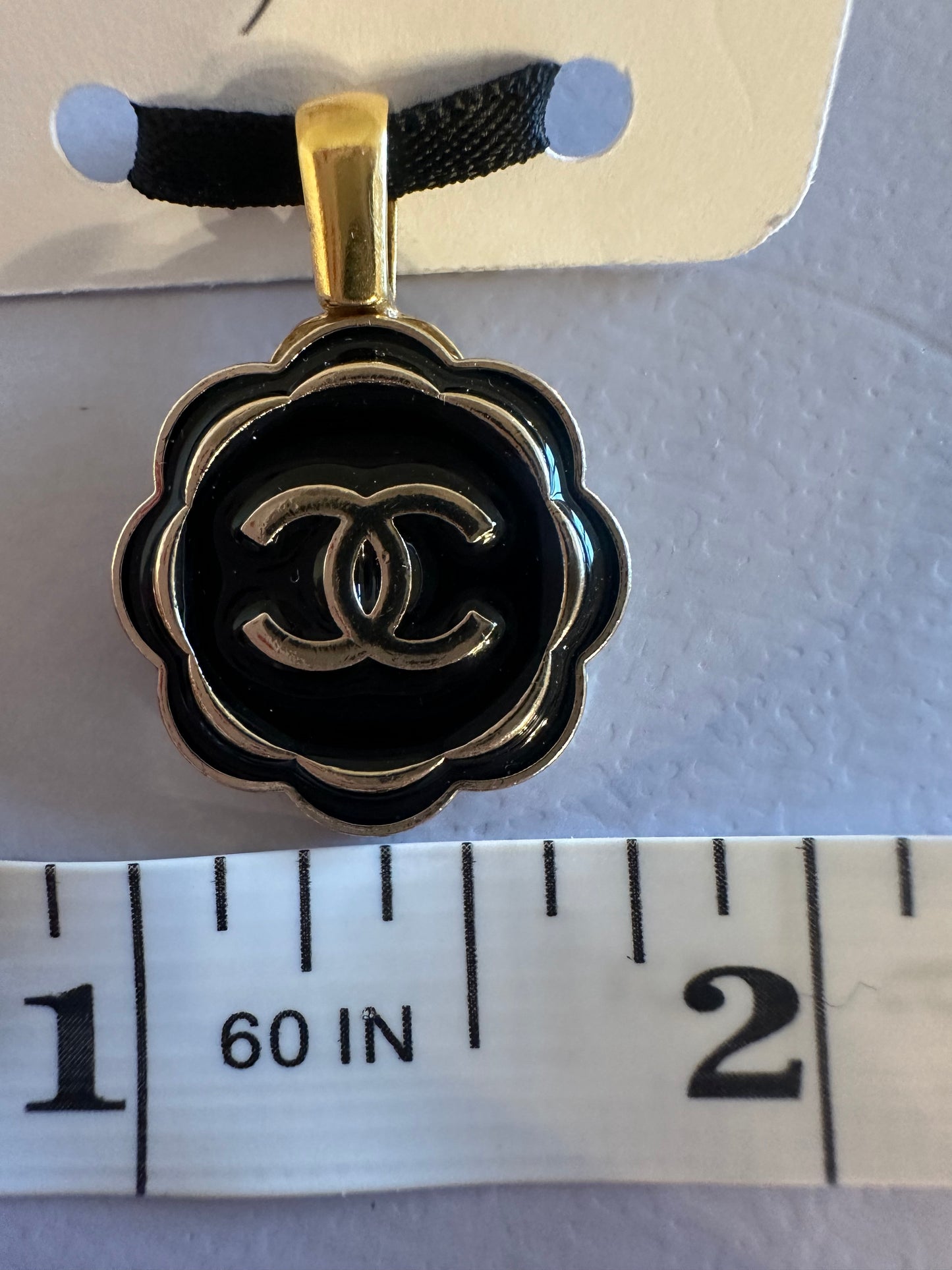 Chanel Small Black & Gold Scallop Button Pendant (with or without chain)