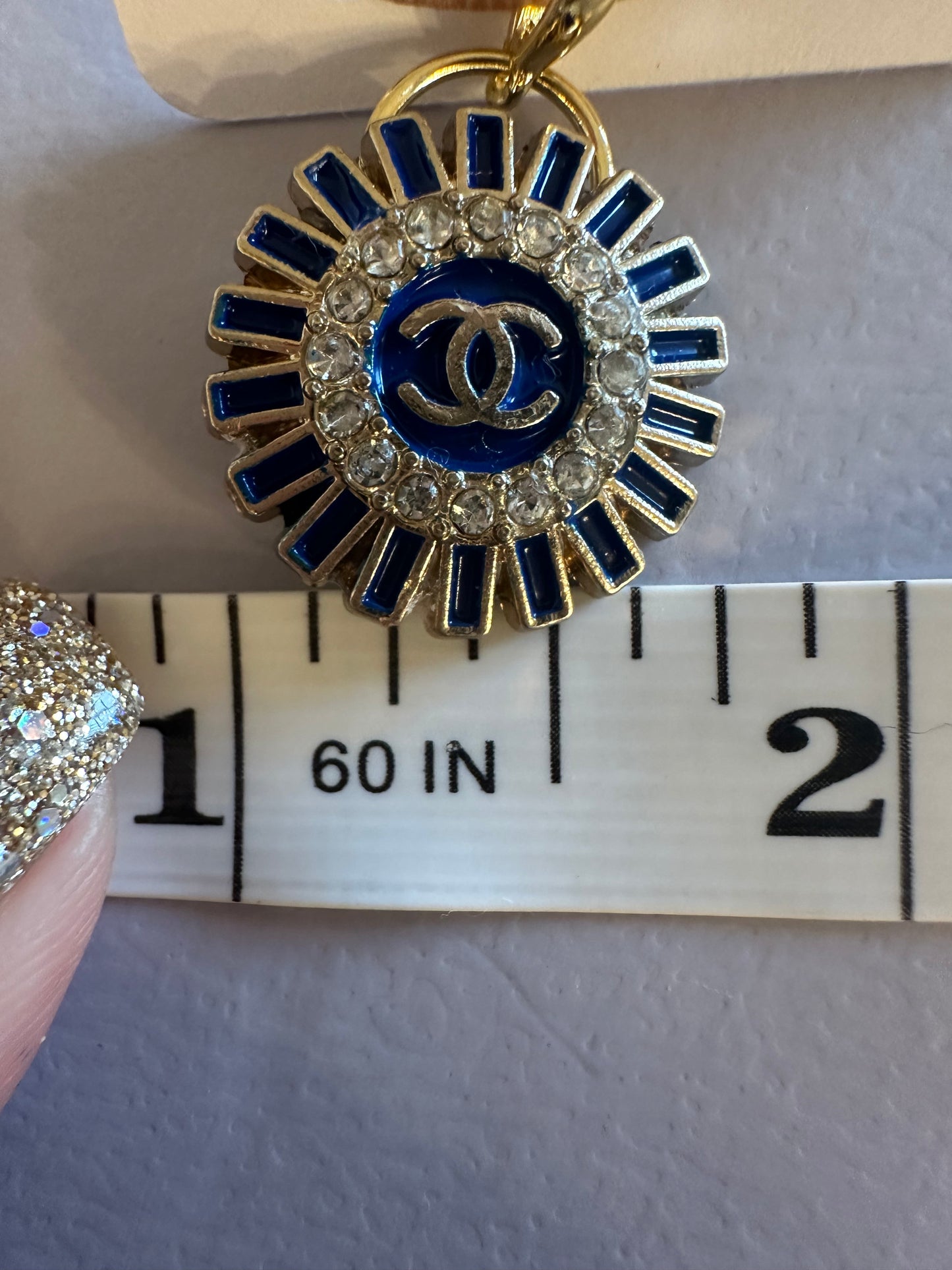 Chanel Blue Rhinestone Button Pendant Version 1 (with or without chain)