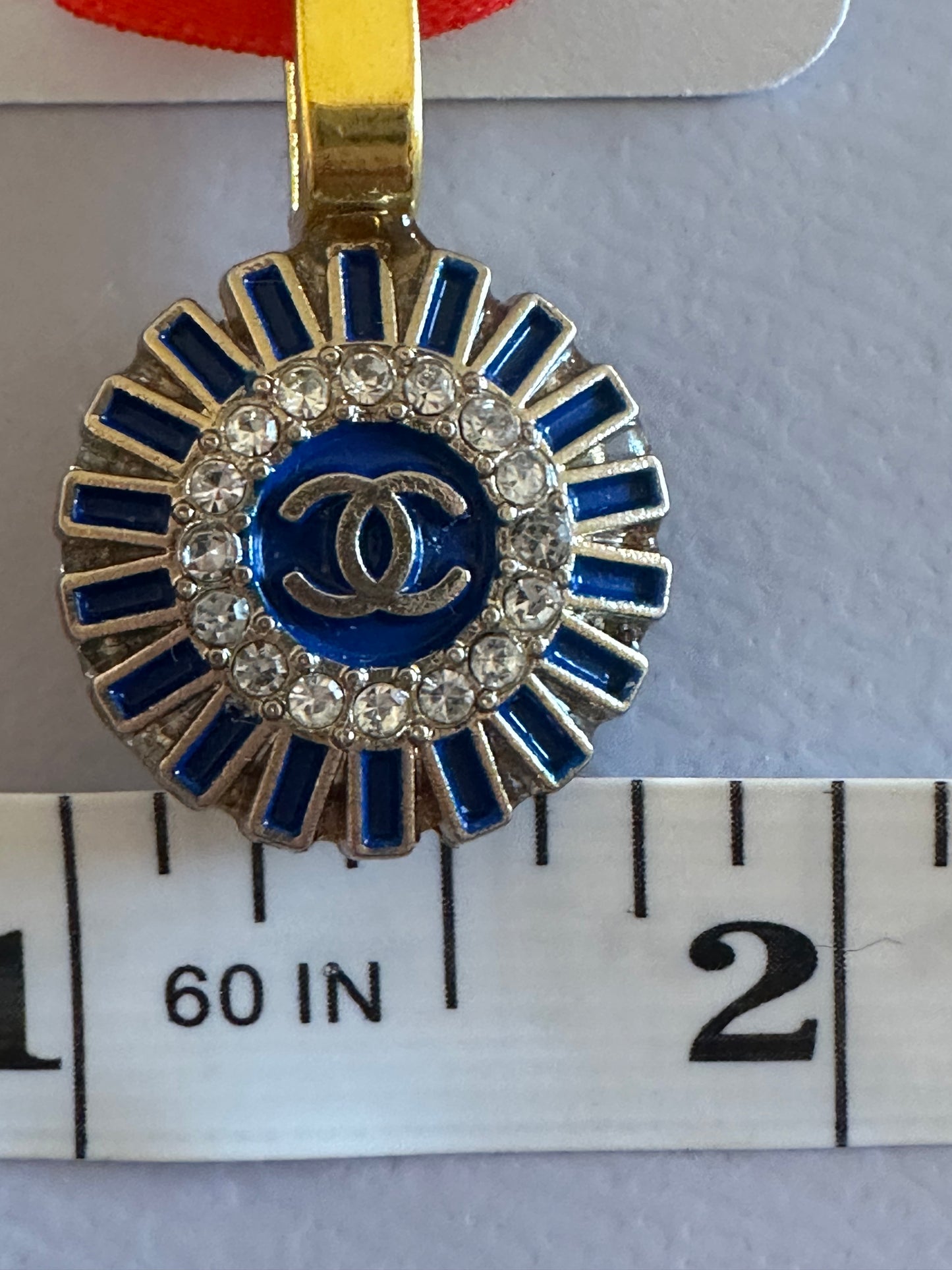 Chanel Blue Rhinestone Button Pendant Version 2 (with or without chain)
