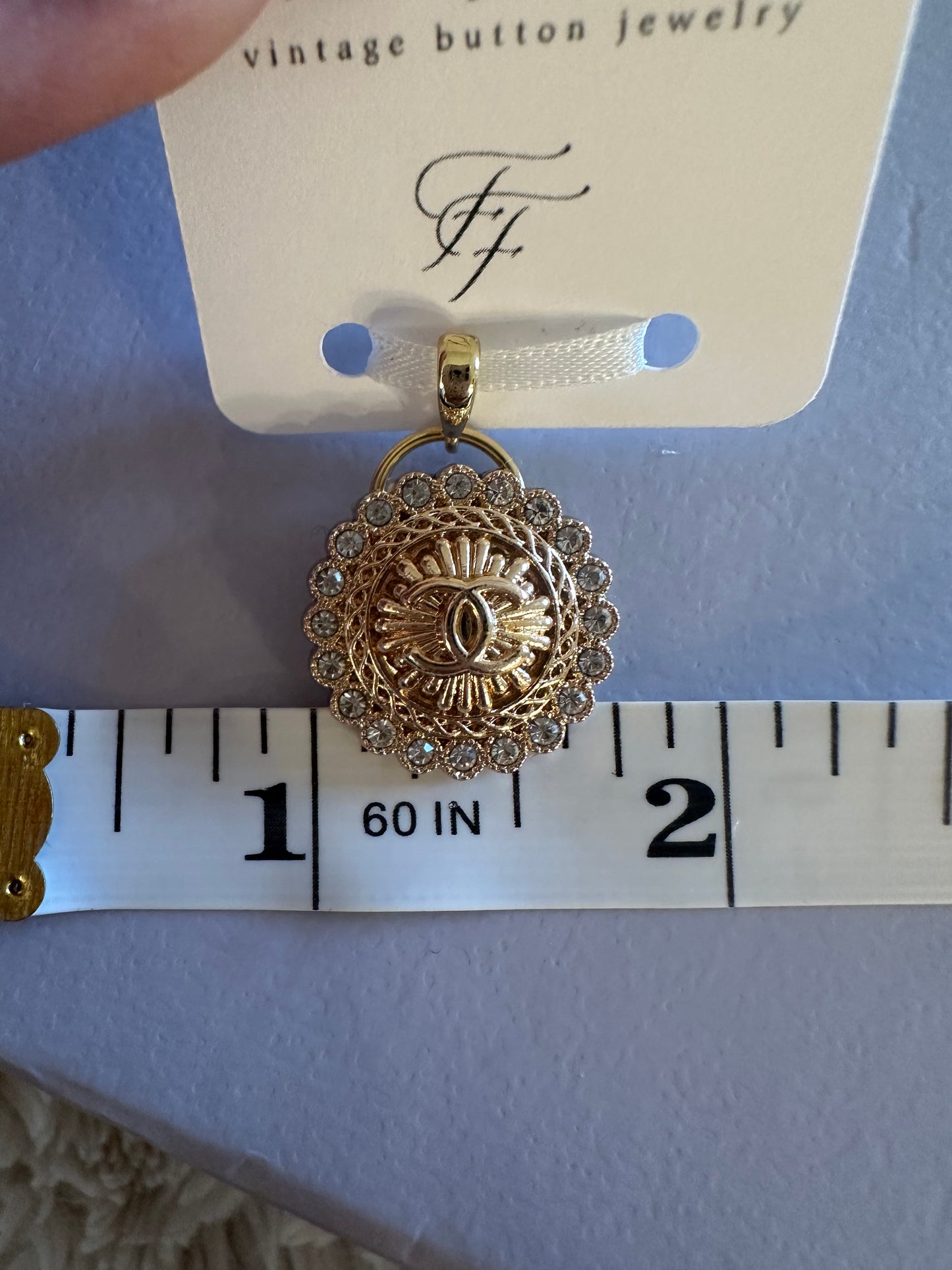 Chanel Gold Rhinestone Button Pendant - V.1 jump ring bail (with or without chain)