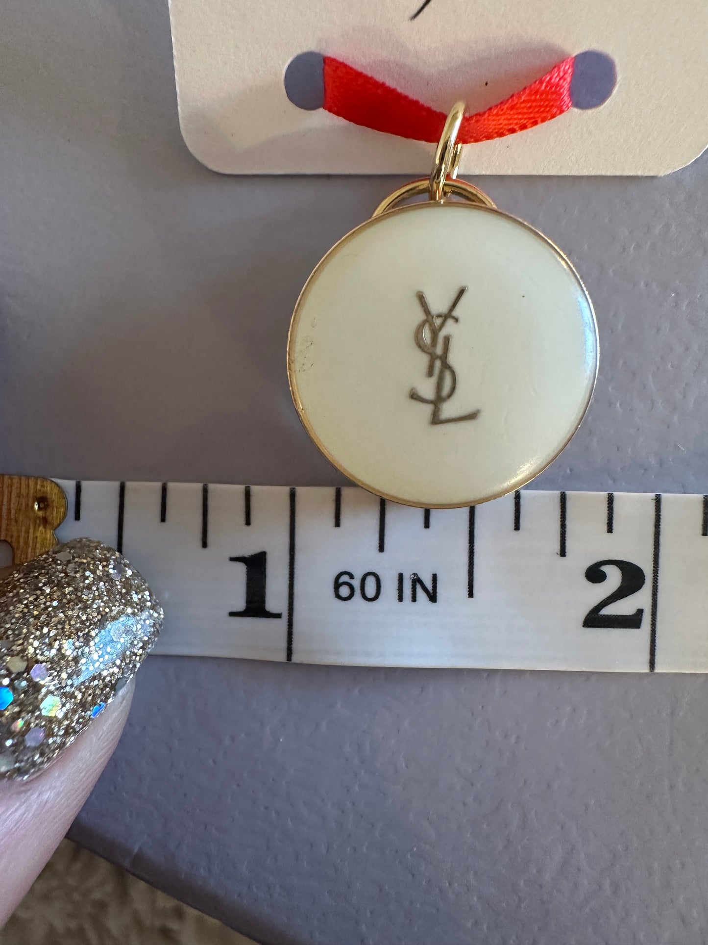 Yves Saint Laurent White & Gold Button Pendant (with or without chain)