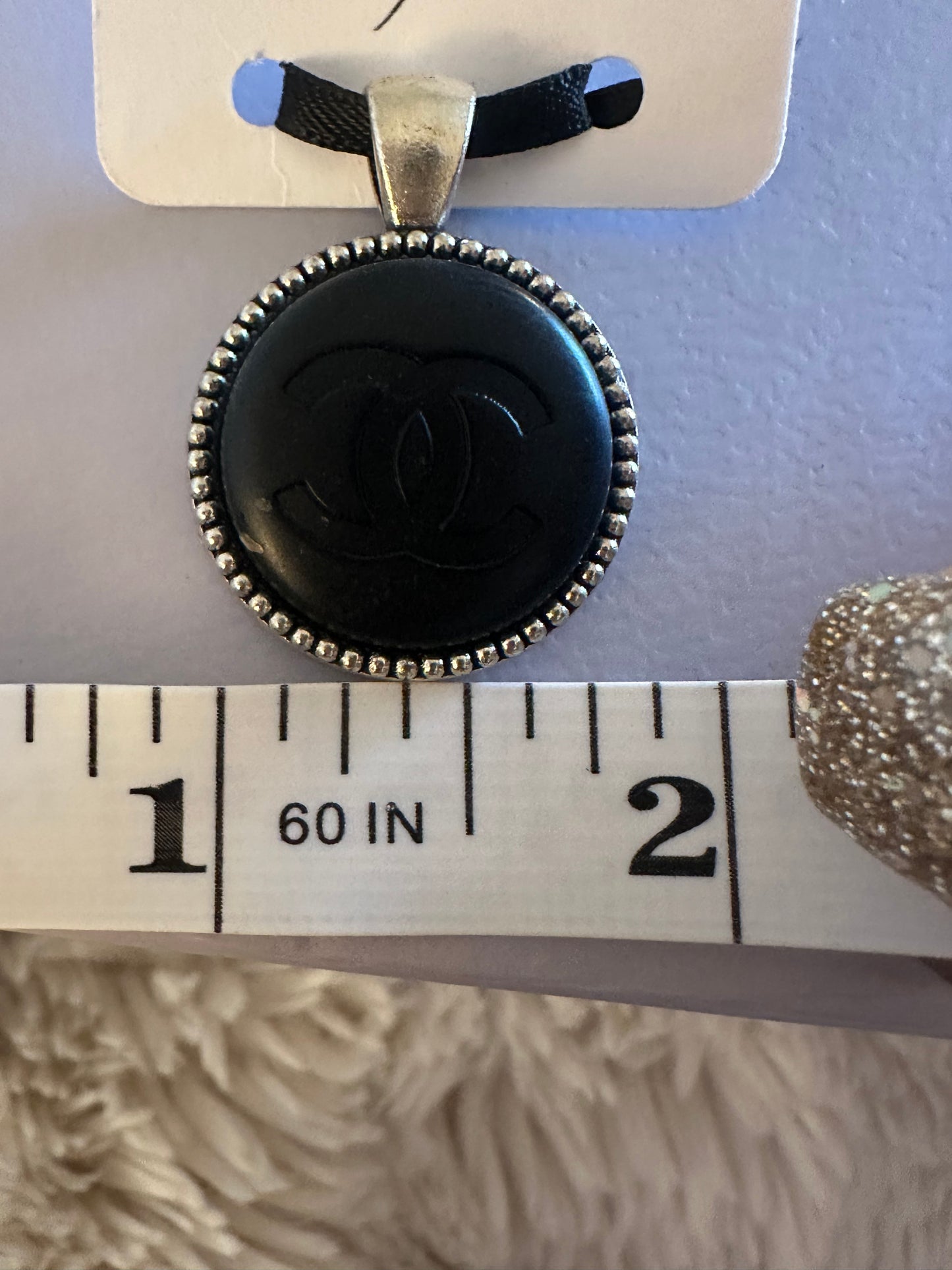 Chanel Black & Silver Bead Button Pendant (with or without chain)