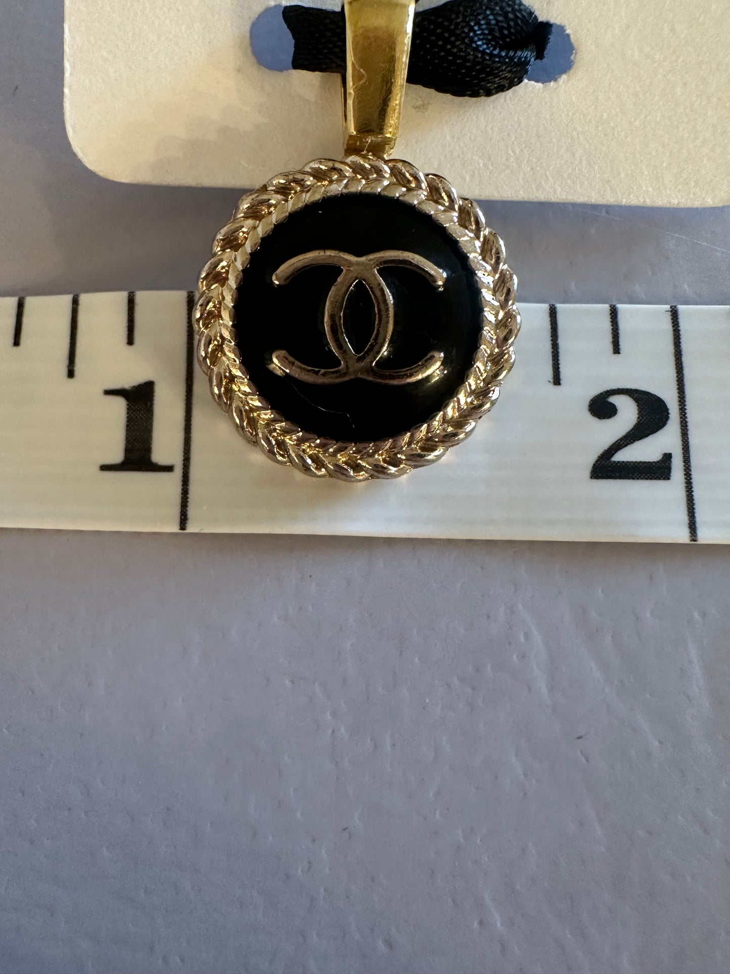 Chanel Classic Small Black & Gold Button Pendant (with or without chain)