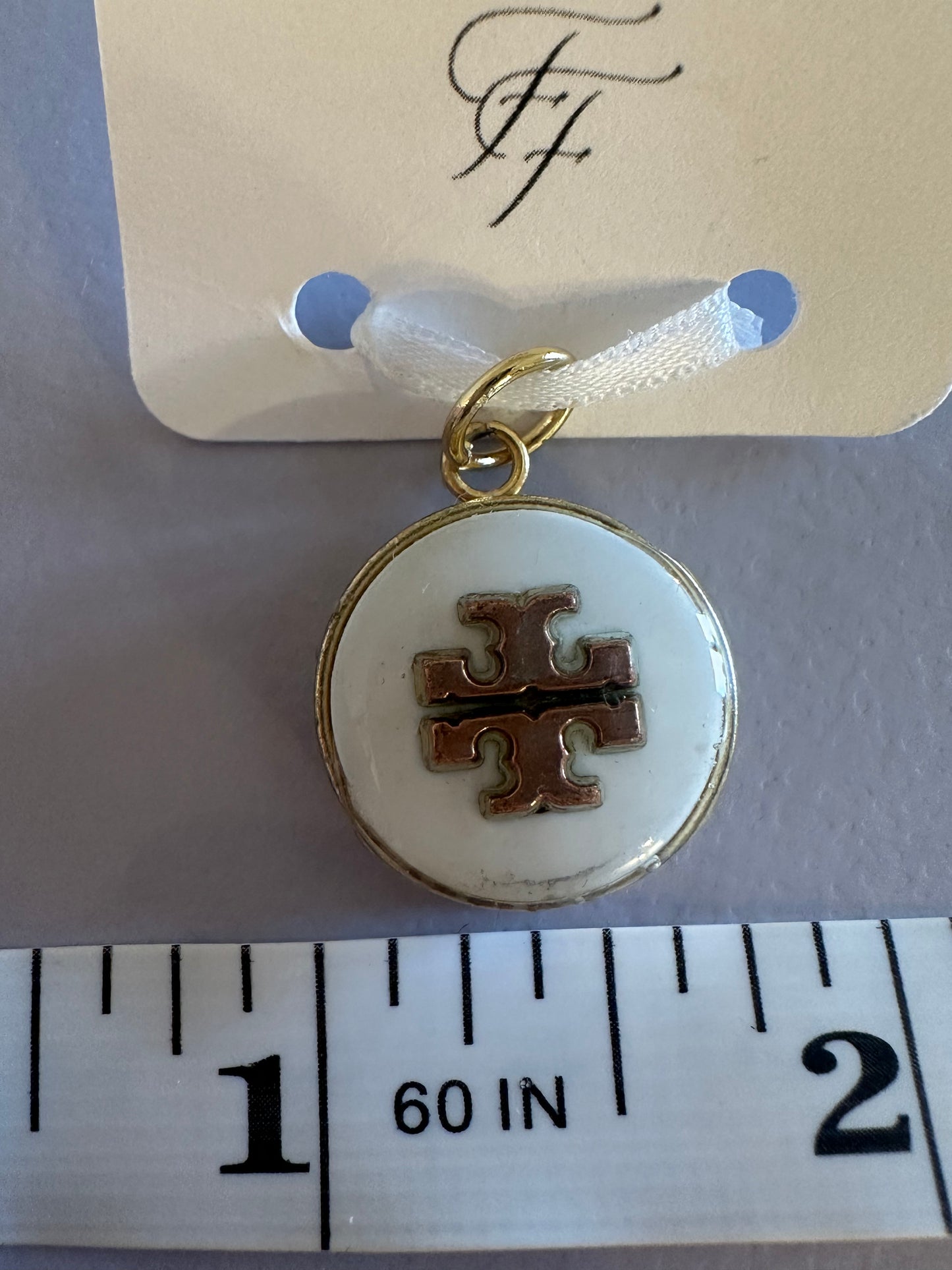Tory Burch White & Gold Button Pendant (with or without chain)