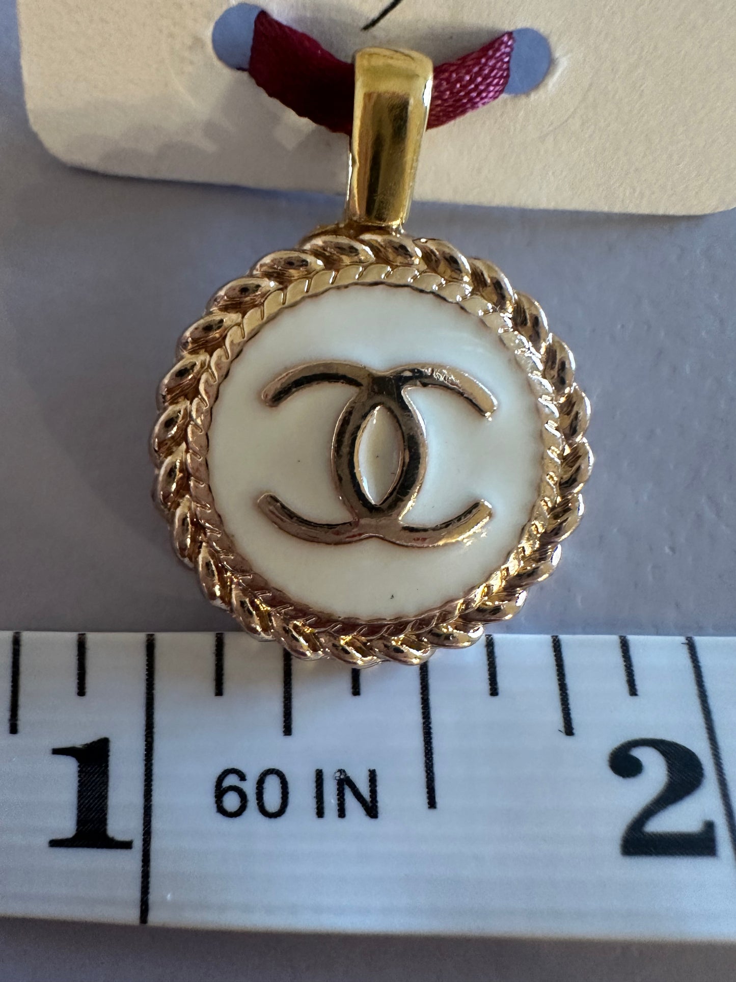 Chanel White & Gold Button Pendant (with or without chain)