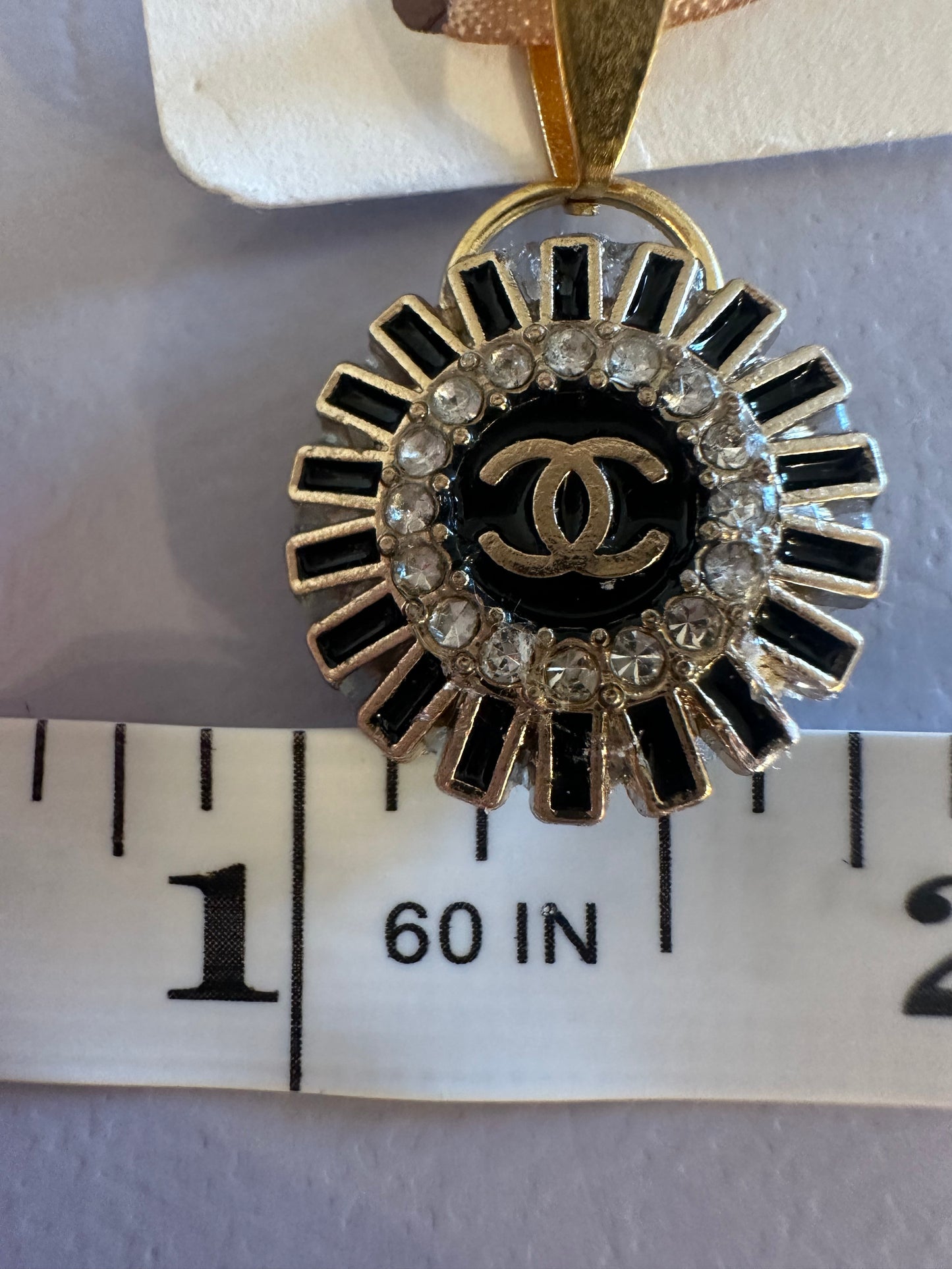 Chanel Black Rhinestone Button Pendant (with or without chain) SALE!