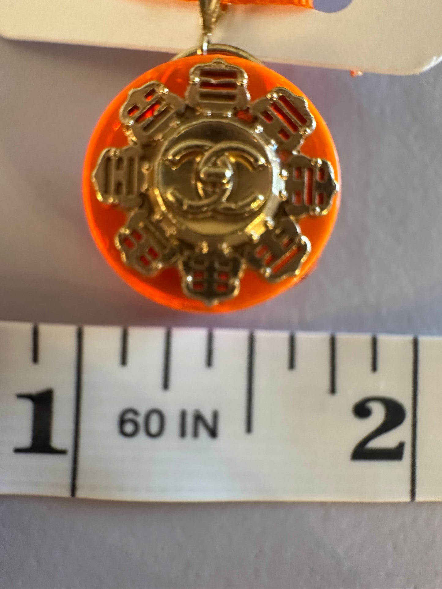 Chanel Bright Orange & Gold Button Pendant (with or without chain)