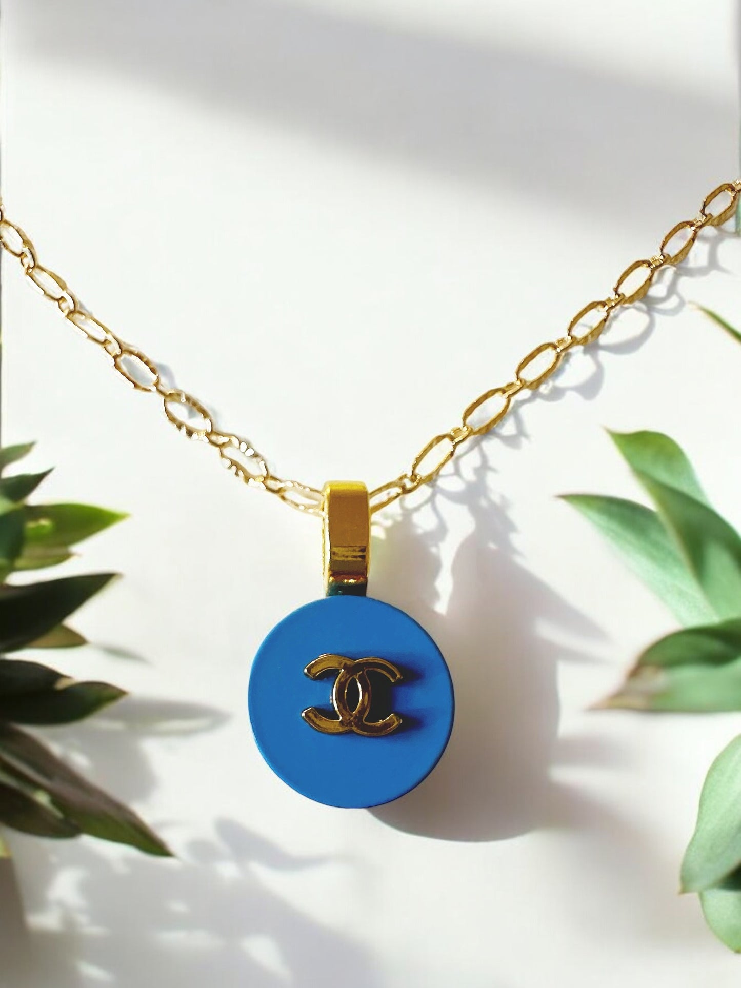 Vintage Designer Up-Cycled Blue and Gold Button Necklace