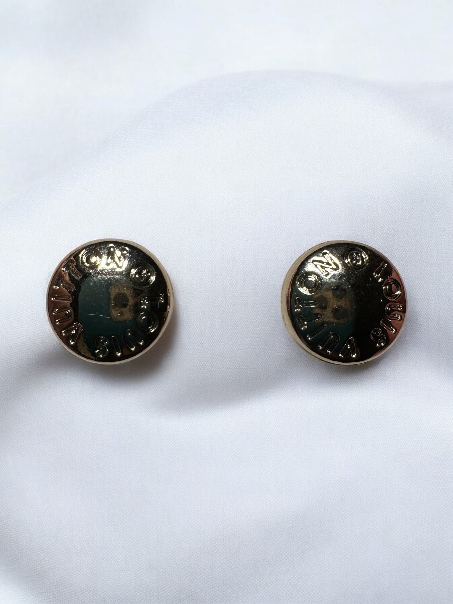 Vintage Designer Up-Cycled LV Silver Button Earrings