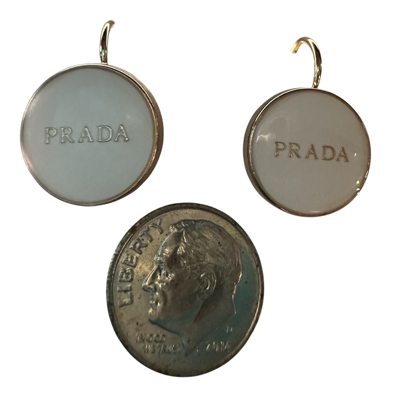 Vintage Designer Up-Cycled White and Gold leverback Prada Button Earrings