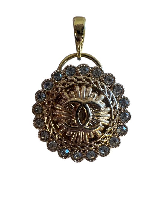 Chanel Rhinestone Silver Button Pendant (with or without chain)