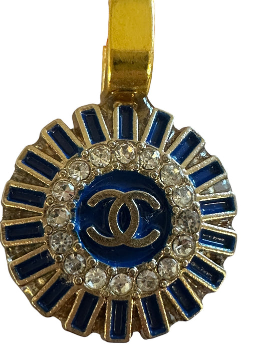 Chanel Blue Rhinestone Button Pendant Version 2 (with or without chain)