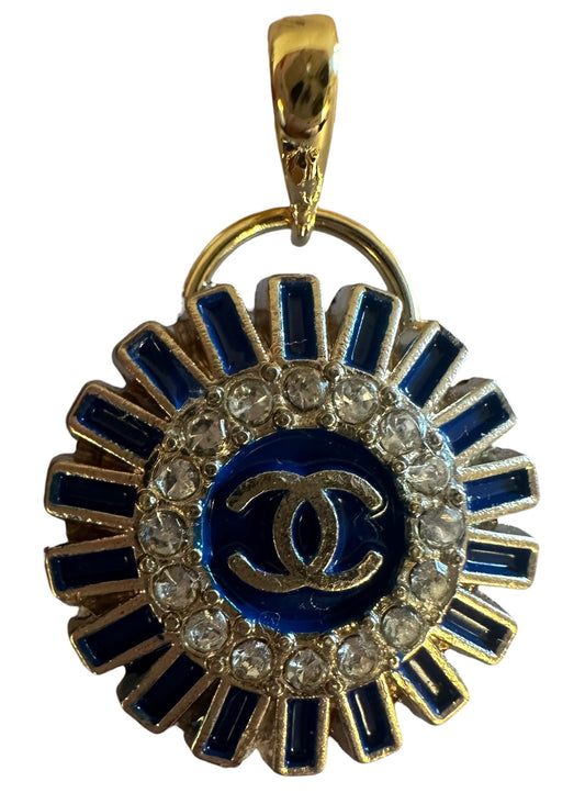 Chanel Blue Rhinestone Button Pendant Version 1 (with or without chain)