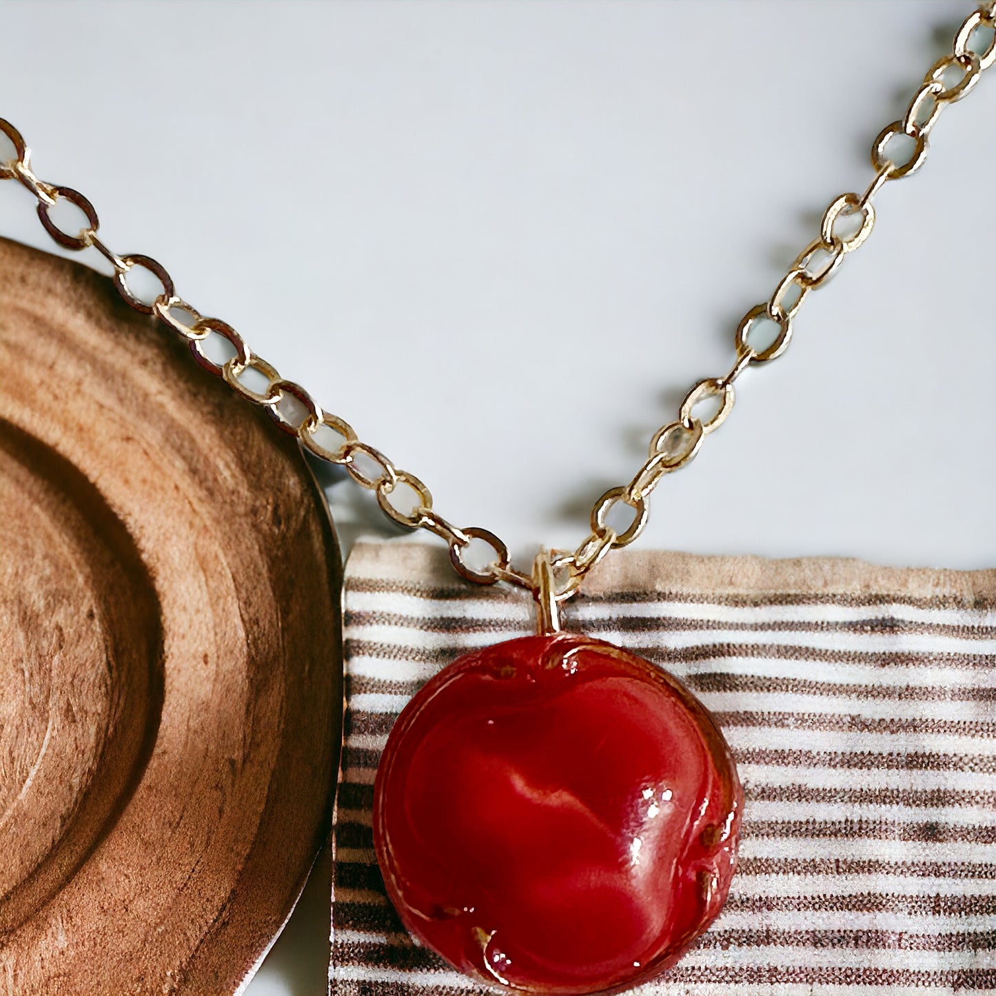 Cherry Red Moonstone Czech Glass Button Necklace