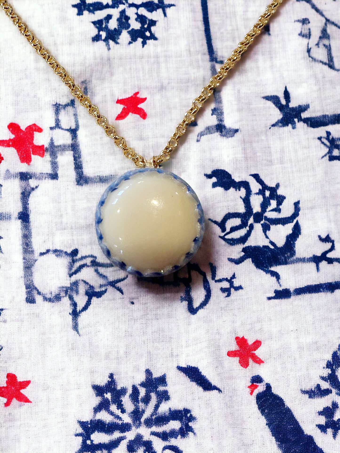 White & Blue Danish Inspired Czech Glass Button Necklace