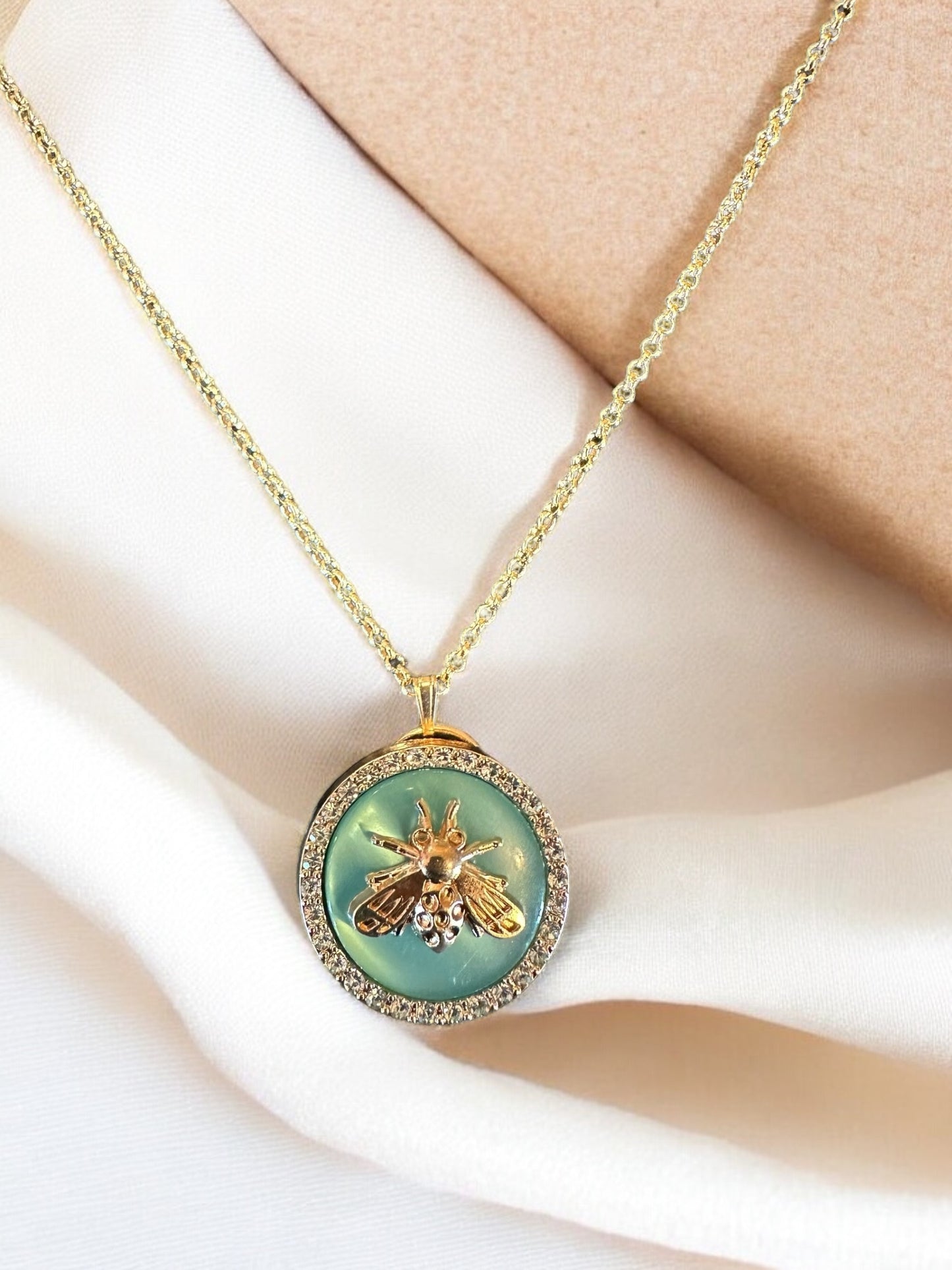 Gucci Designer Up-Cycled Turquoise Button Necklace