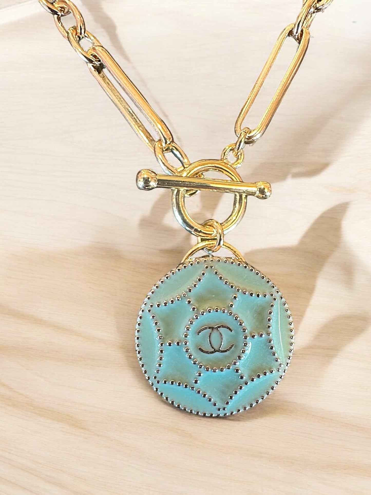 Vintage Designer Up-Cycled Turquoise Button Necklace