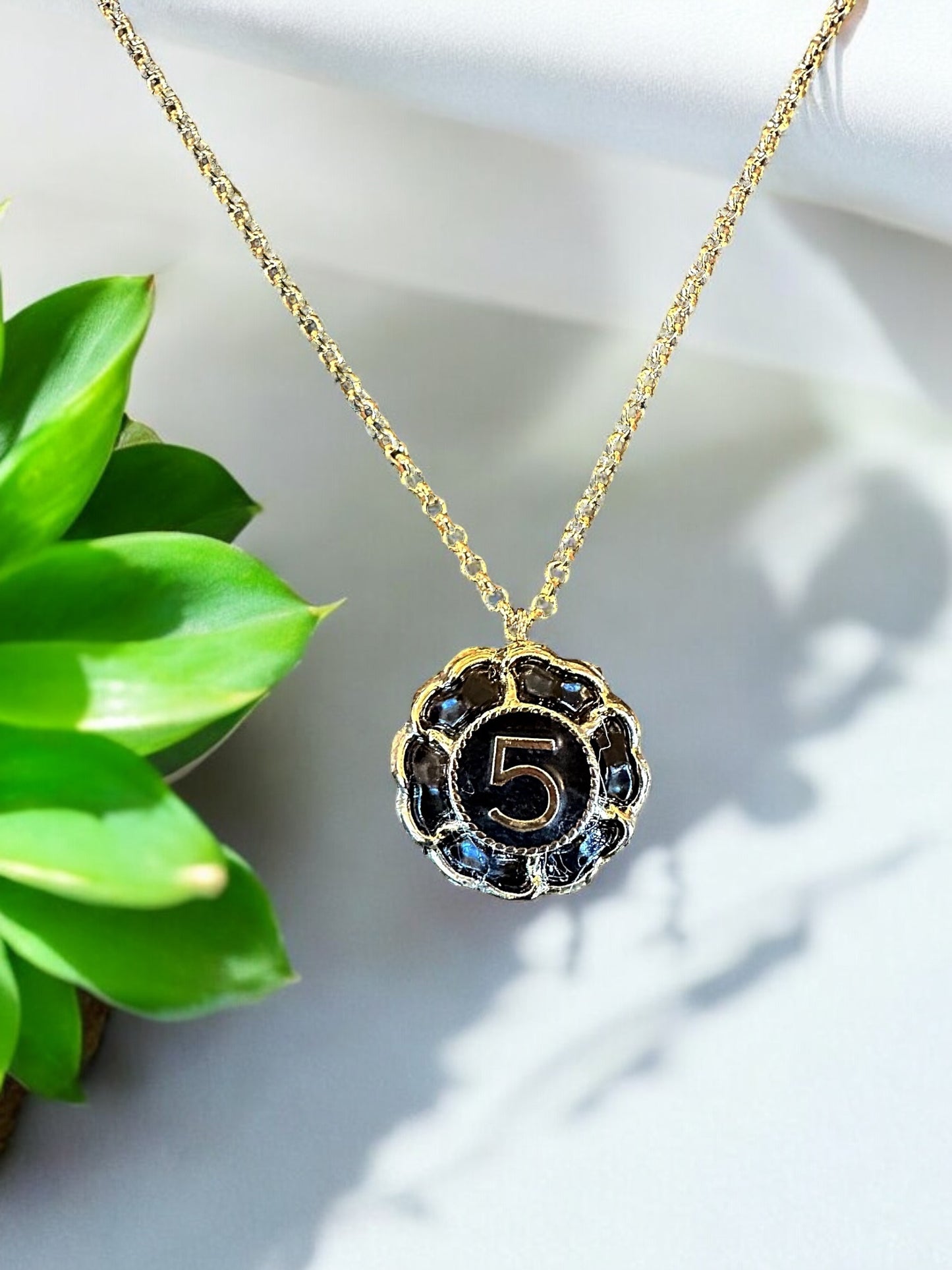 Vintage Designer No. 5 Up-Cycled Black and Gold Button Necklace