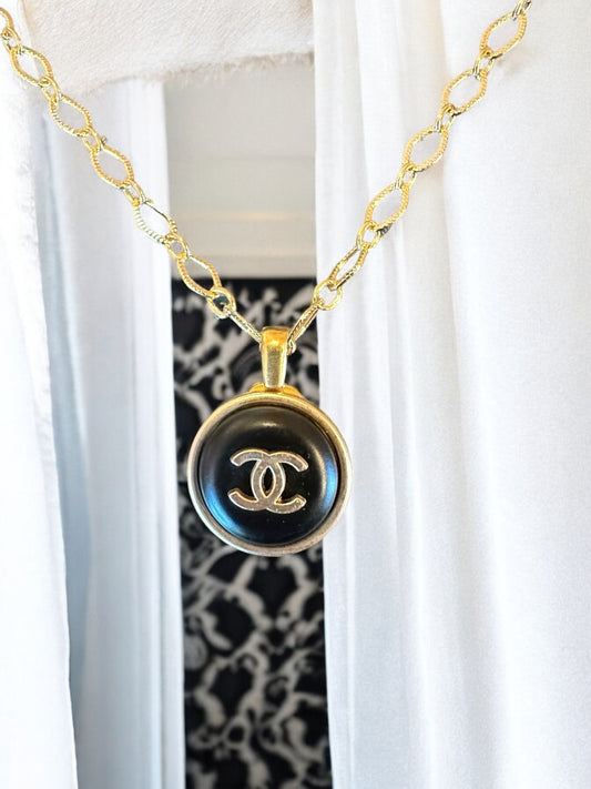 Vintage Designer Up-Cycled Black and Gold Button Necklace