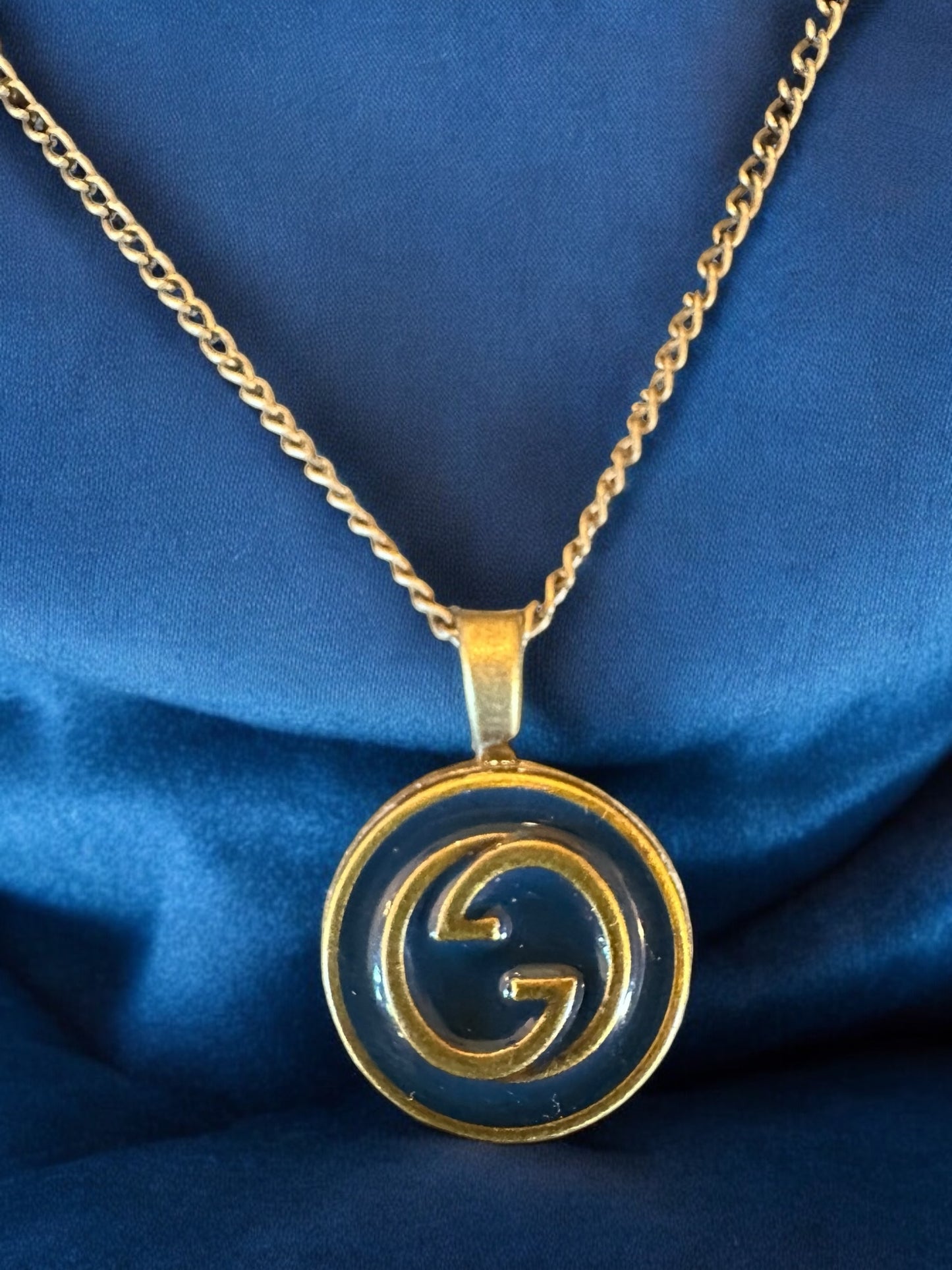 Luxury Designer Gucci Button Necklace Navy and Bronze