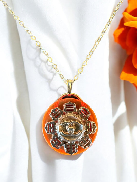 Vintage Designer Up-Cycled Fluorescent Orange Button Necklace