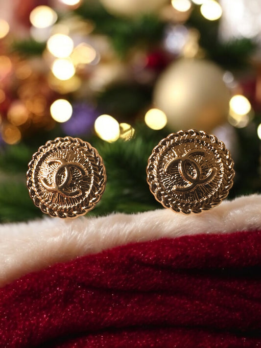 Vintage Designer Up-Cycled Gold Stud Button Earrings