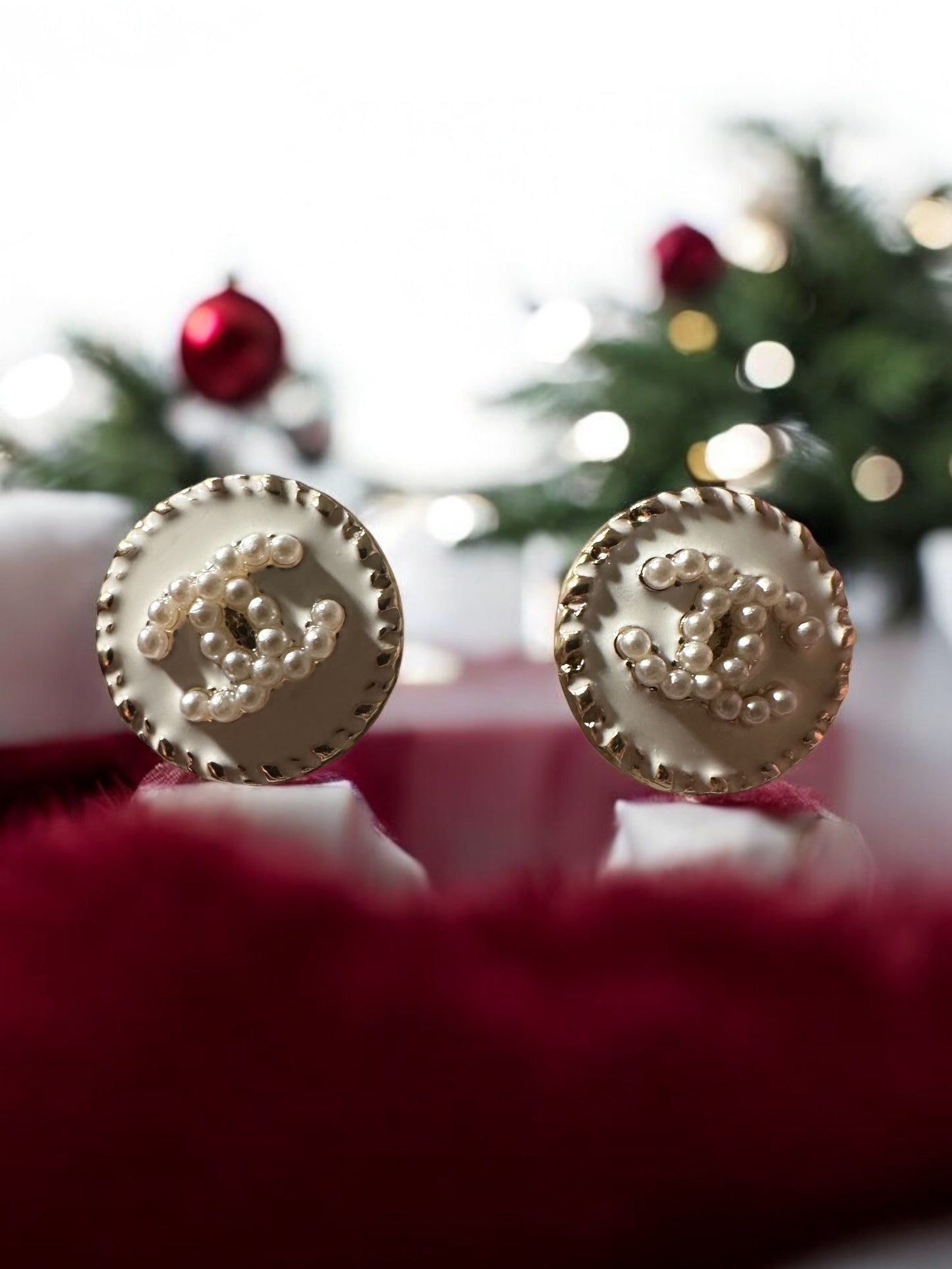 Vintage Designer Up-Cycled White & Pearl Stud Button Earrings