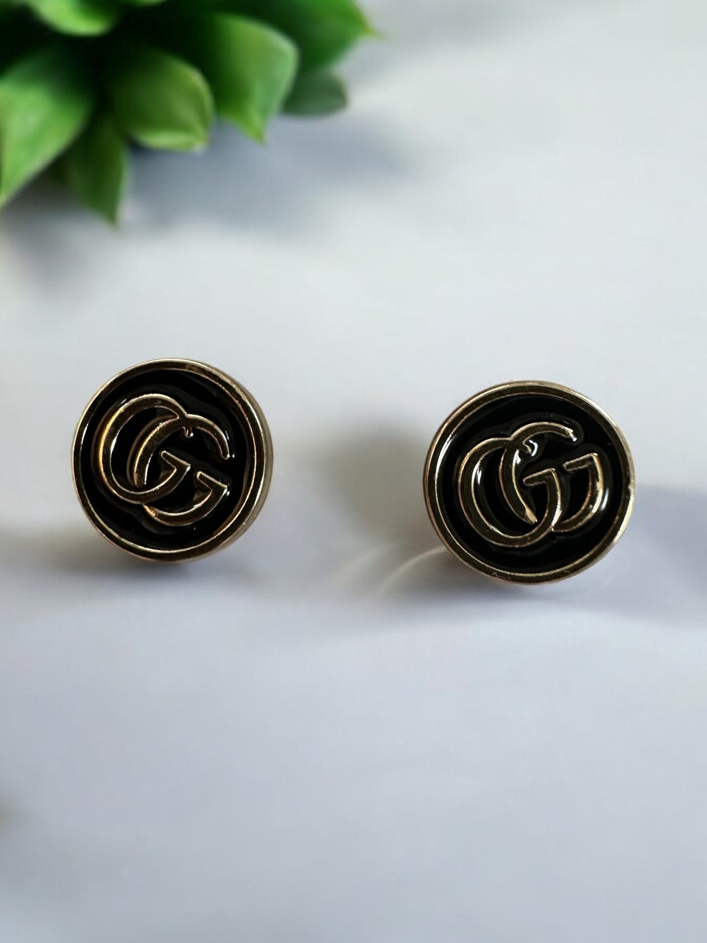 Vintage Designer Up-Cycled Black and Gold Gucci Stud Button Earrings