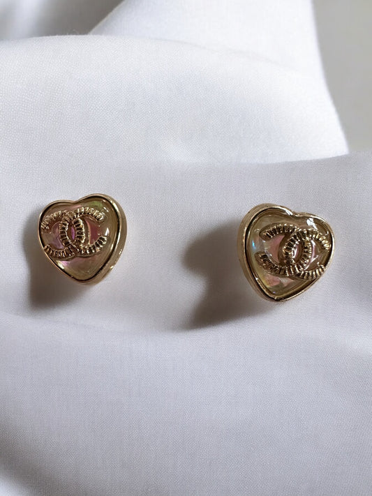 Vintage Designer Up-Cycled Iridescent Chanel Stud Button Earrings