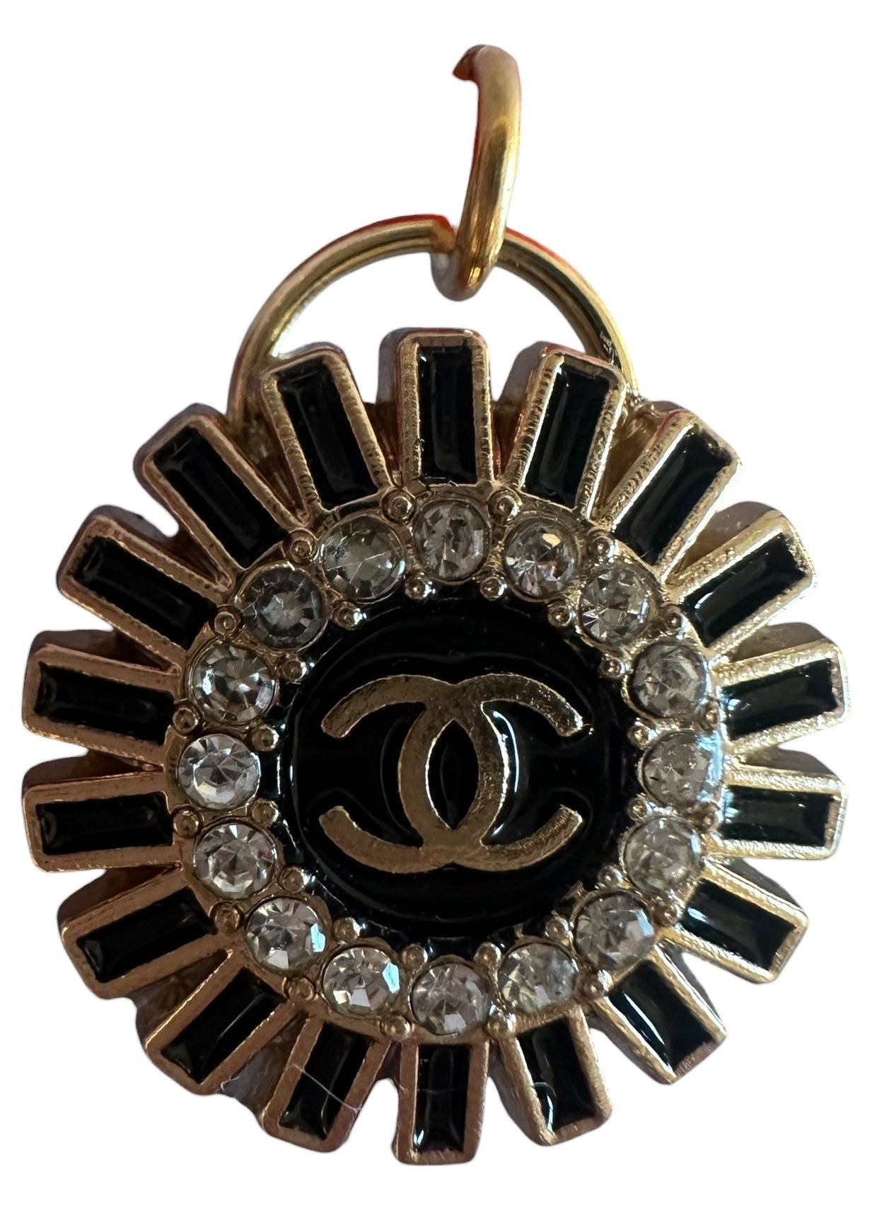 Chanel Black Rhinestone Button Pendant (with or without chain)