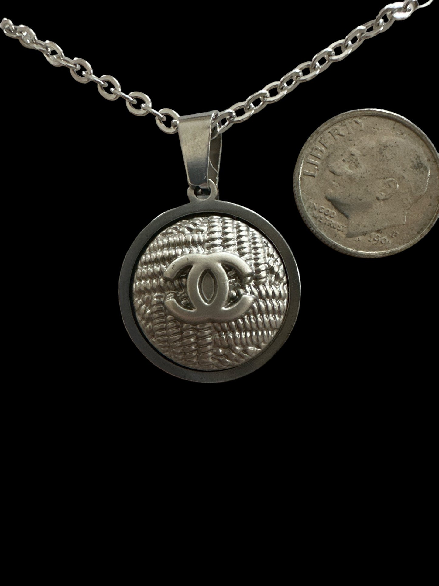 Luxury Designer Button Necklace w/ Sterling Silver Chain.