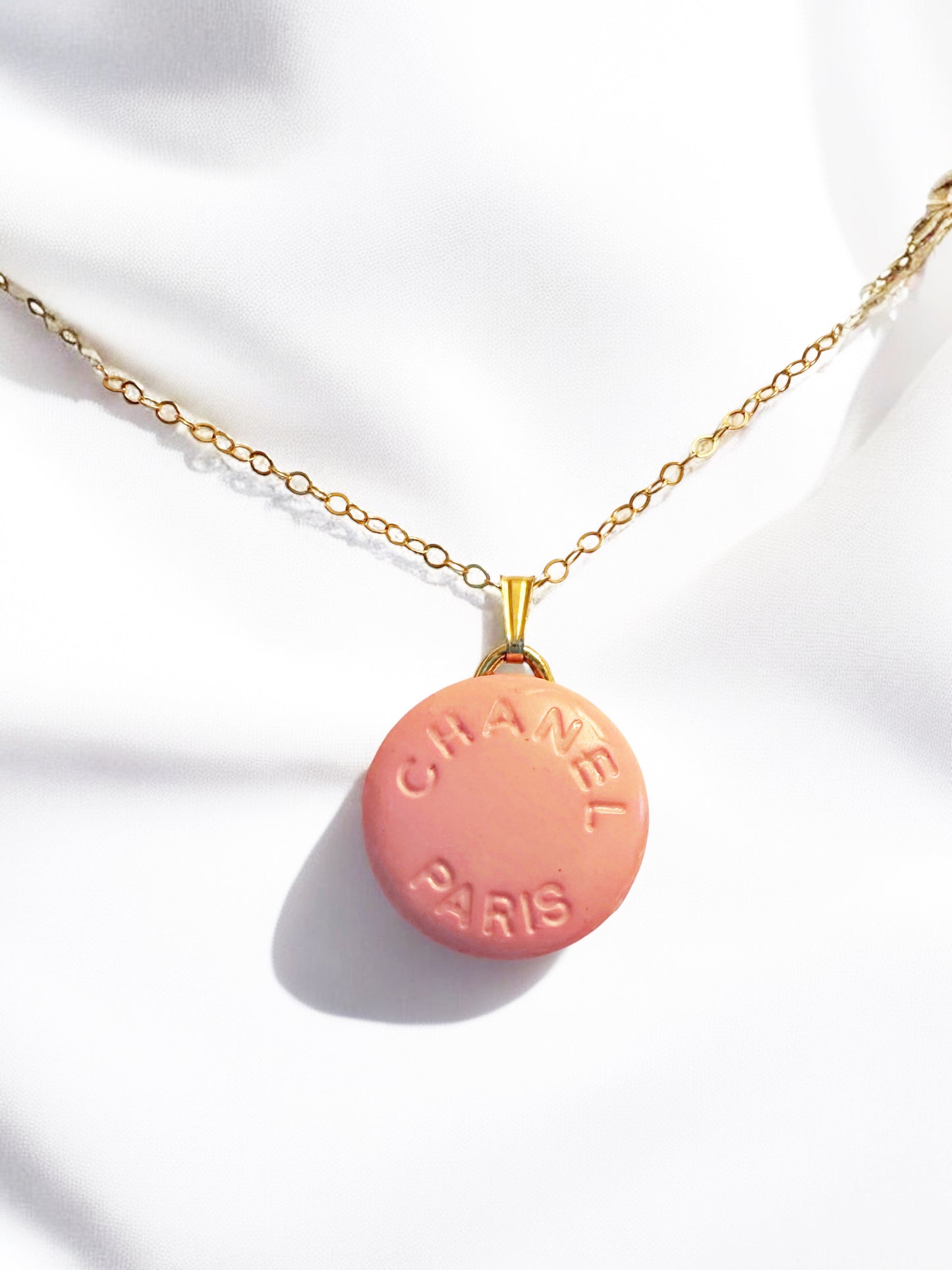 Vintage Designer Up-Cycled Pink Chanel Button Necklace