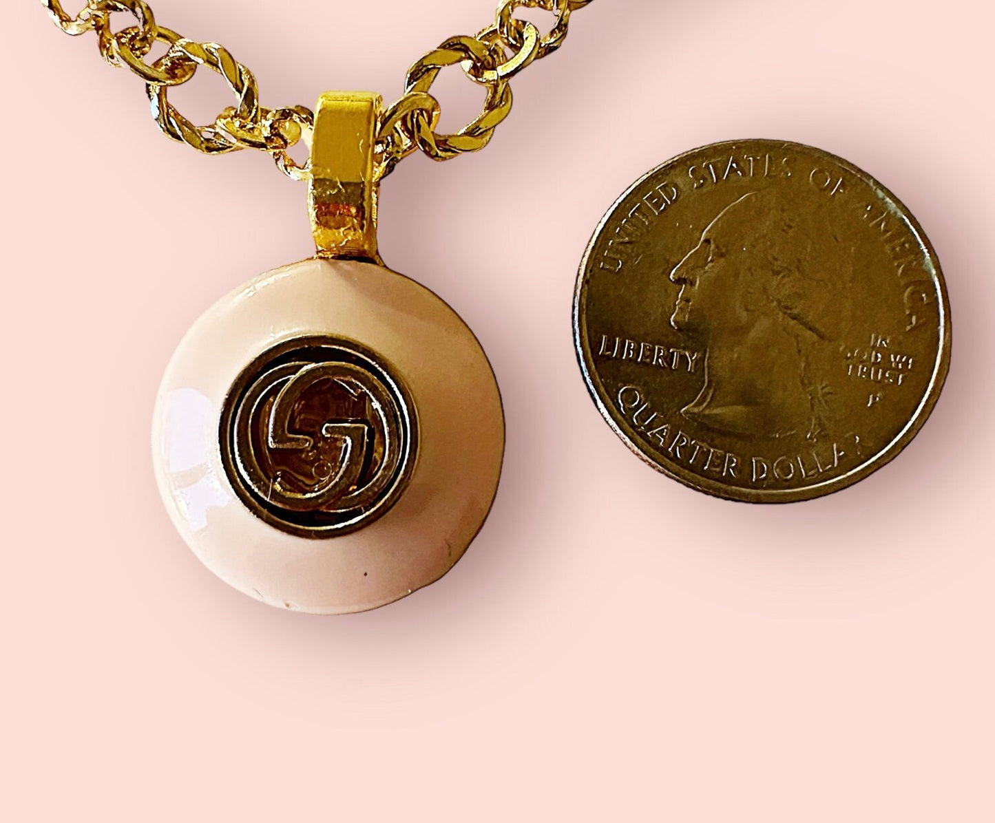 Sweet pink and gold necklace with up-cycled button