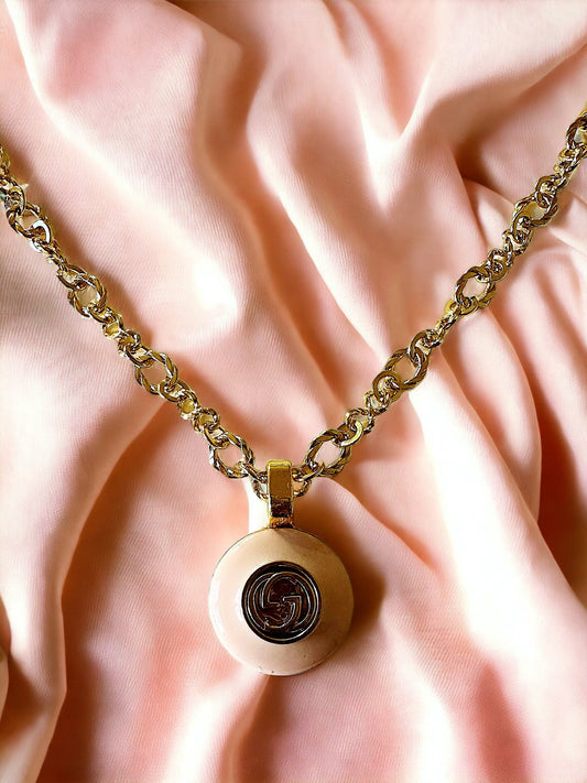 Sweet pink and gold necklace with up-cycled button